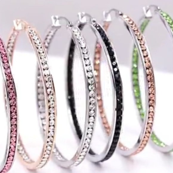 Gold Hoops Aqua Blue Rhinestone Big Sparkle Hoop Earrings Cz Crystal Channel - Picture 11 of 11